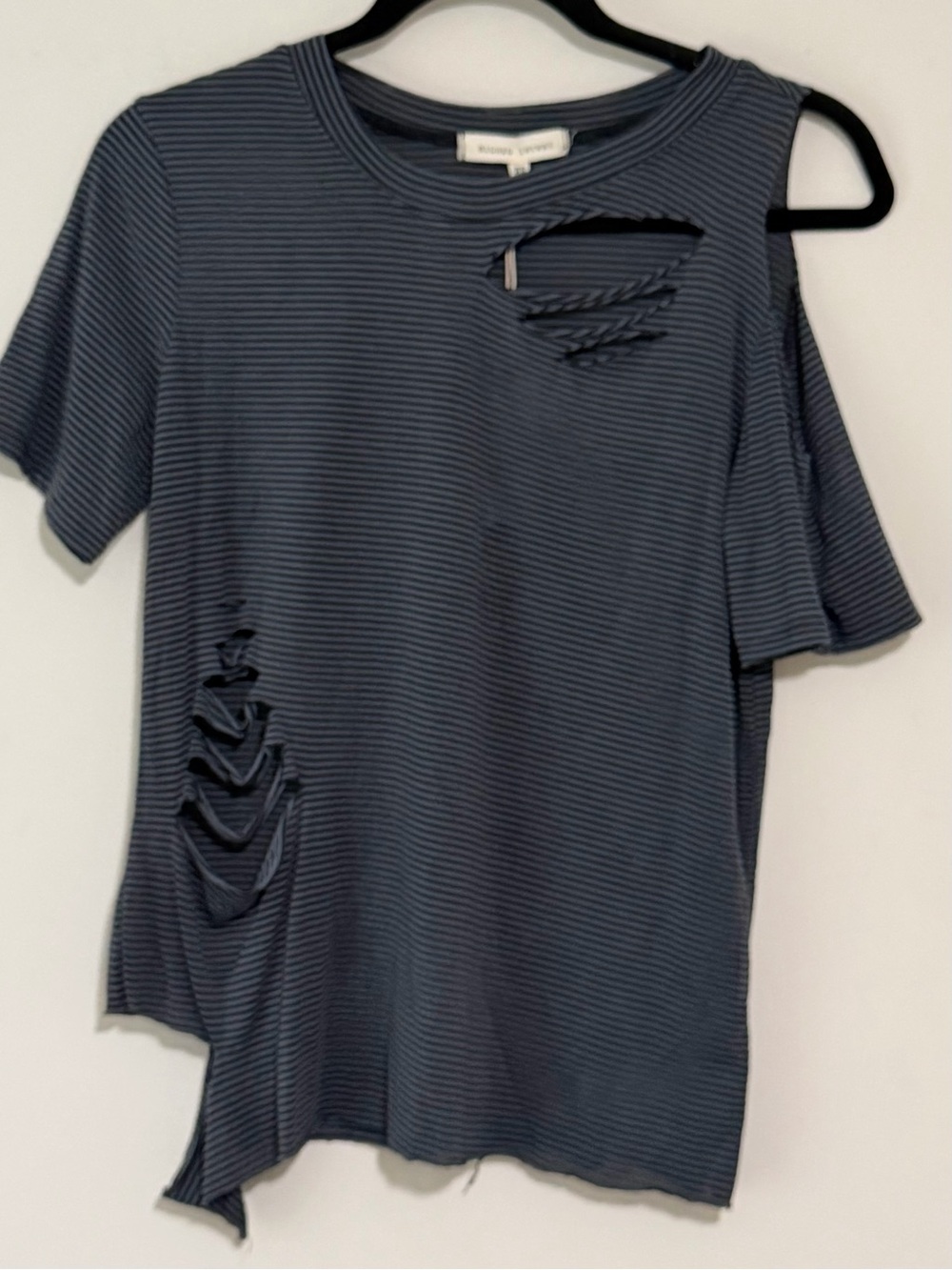 Gilded Intent Striped Distressed Short Sleeve Top